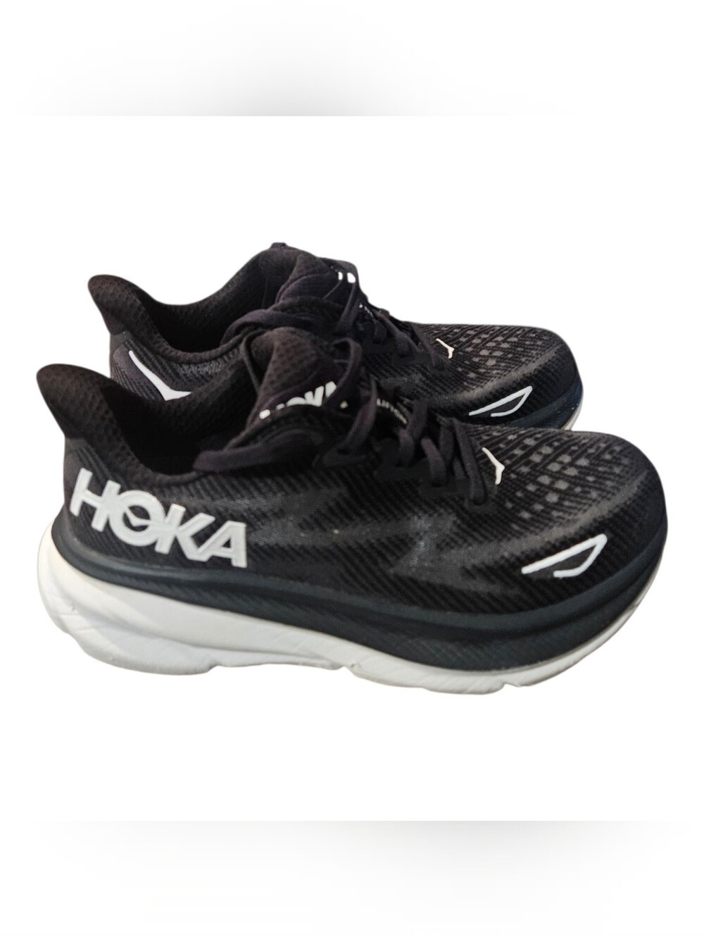 HOKA Clifton 9 Black/White Lace-Up Low Top Sneaker Running Shoes Unisex size 6B